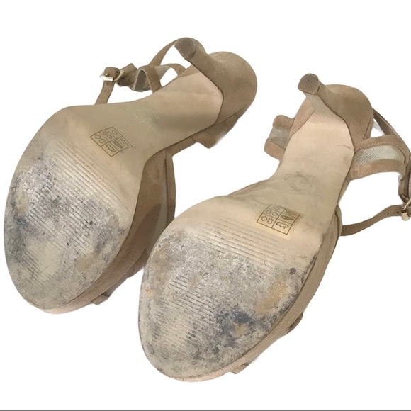 Aldo 7.5 Suede Leather T-Strap Mesh Platform Heels - Picture 9 of 11